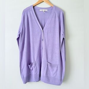 Rebecca Moses Lavender V-Neck Pocket Cardigan Silk Linen Sz XL